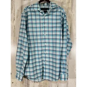 The Mens Store Bloomingdales‎ Button Front Shirt Blue Plaid Non Iron Medium READ